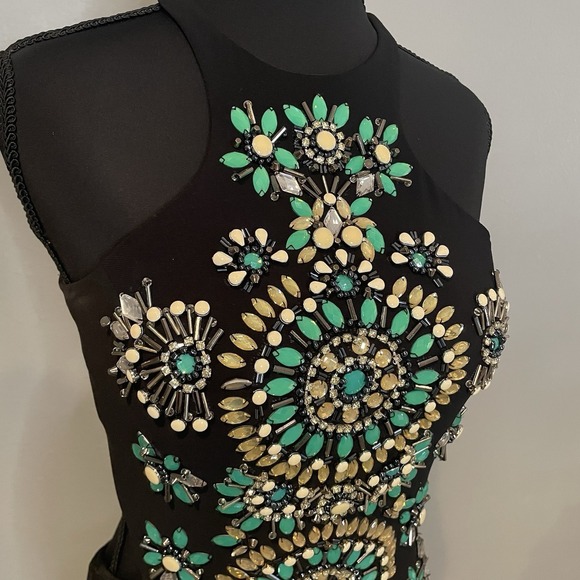 Rachel Allan Dresses & Skirts - Rachel Allan Black Beaded Halter Prom‎ Dress - Size 8 Form Fitting High Slit